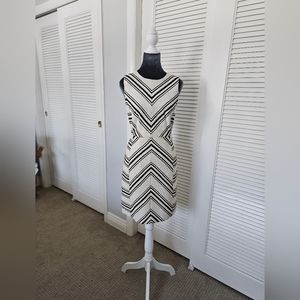 H&M Sleeveless round neck lined Tweed Cream and Black Striped Work Dress. 12